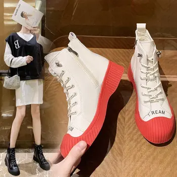 

Pure color British style casual all-match women's boots 2020 new winter mid-heel round toe women's fashion boots