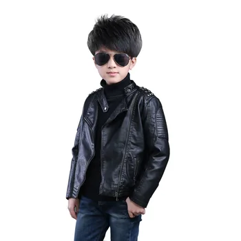 

Boy's coat winter new children's plus velvet thick leather jacket in the big boy foreign style jacket