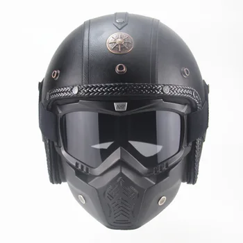 

E-commerce helmet manual personality retro protective helmet electric motorcycle 3 / 4 Leather half helmet turtle King