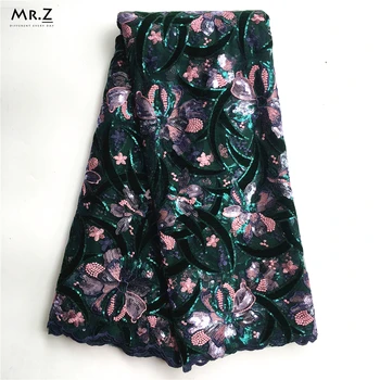 

Mr.Z African Style High Grade Velvet French Mesh Lace Dress Fabric Embroidery Sequin Wedding Tulle Net Lace With Beads 5Yards