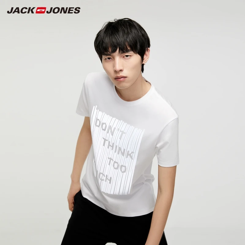 Мужская футболка JackJones 100% хлопок круглый вырез светоотражающий принт короткий