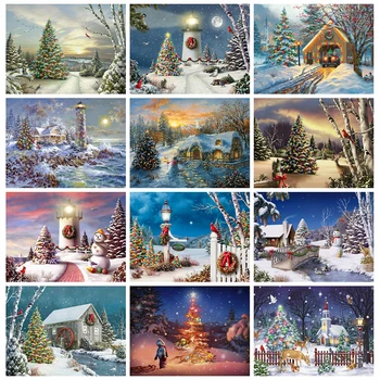 

Huacan Diamond Painting Cross Stitch Landscape 5D DIY Diamond Embroidery Sale Christmas Tree Full Mosaic Handmade Gift