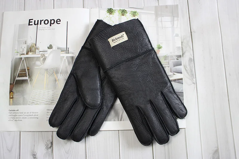 Winter Warm Sheepskin Fur Gloves Men's Thickened Windproof and Cold-Proof Outdoor Riding Sheep Leather Wool Finger Gloves