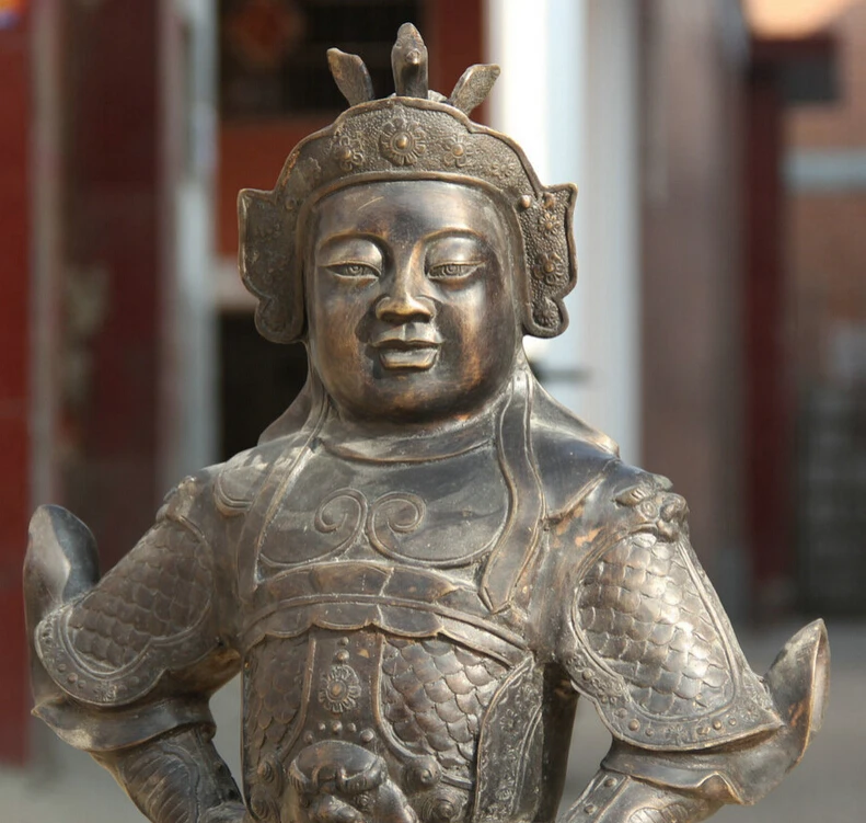 Collectible bronze S1807 34" Chinese Bronze warrior God Knight Wei Tuo Skanda Veda Boddhisattva Statue B0403