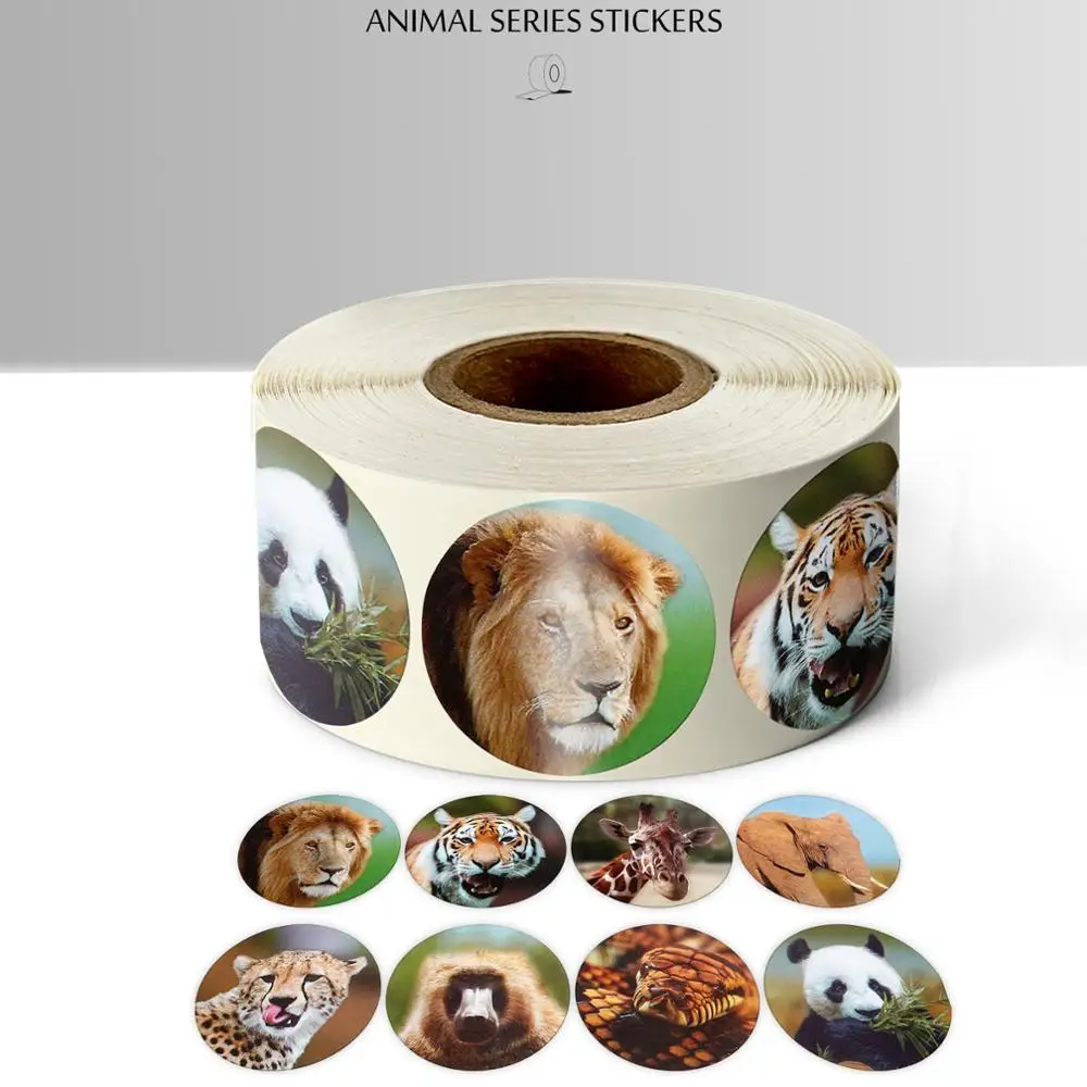 

500 PCS Zoo Animals Round Cute Stickers 8 Animal Patterns Diary Stickers Kids Diy Gift Label School Stationery Sticker