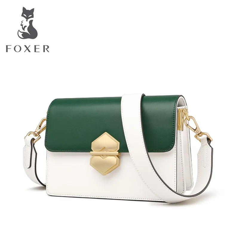 FOXER новые женские кожаные сумки из воловьей кожи, качественные модные женские сумки из разных материалов, женская кожаная сумка через плечо - Цвет: Green