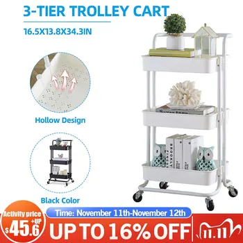 

Kitchen Bathroom Trolley 3 Layers Office Cart Rolling Storage Rack Workshop Trolley With Four Wheels Portable Tool Storage Cart