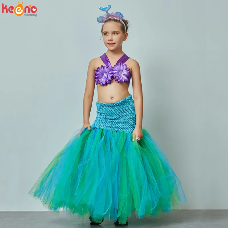 Fato de sereia infantil - Vestido de fantasia de sereia para meninas -  Vestidos de tutu infantil com faixa de cabeça para festa de fantasia  Xianers