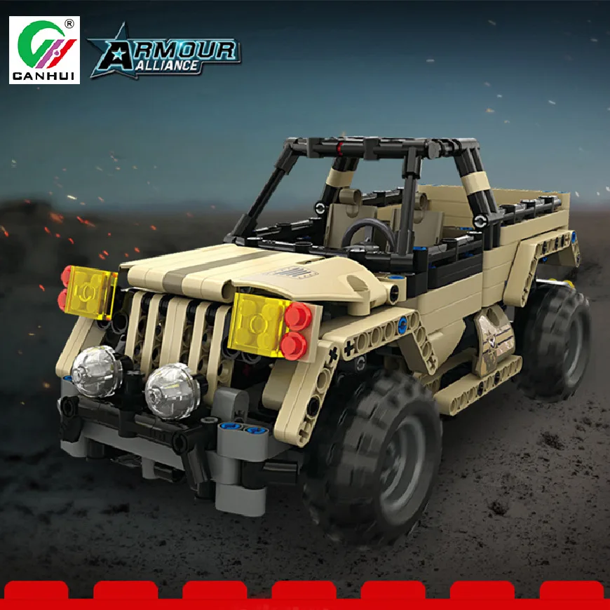 

Mofun13013 2.4G Stone Remote Control Assembled Building Blocks DIY Assembly Electric Military Pickup Truck 495PCS