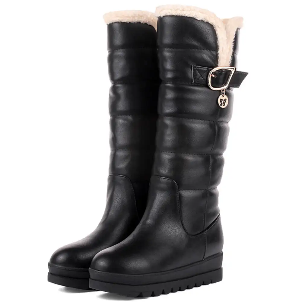 BONJOMARISA Winter 34-43 Warm slip-on Platform Boots Ladies Waterproof mid-calf Snow Boots Women Casual Wedges Shoes Woman
