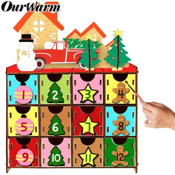 

OurWarm Laser Cut Wood DIY Crafts House Shaped Wood Decoration with 24pcs Drawers Gifts Toys for Kids 32*34*6cm