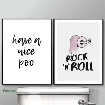 Inodoro gracioso carta Poster Rock y Roll minimalista Baño de pintura un buen caca citar arte de la pared letrero de WC casa Decoración