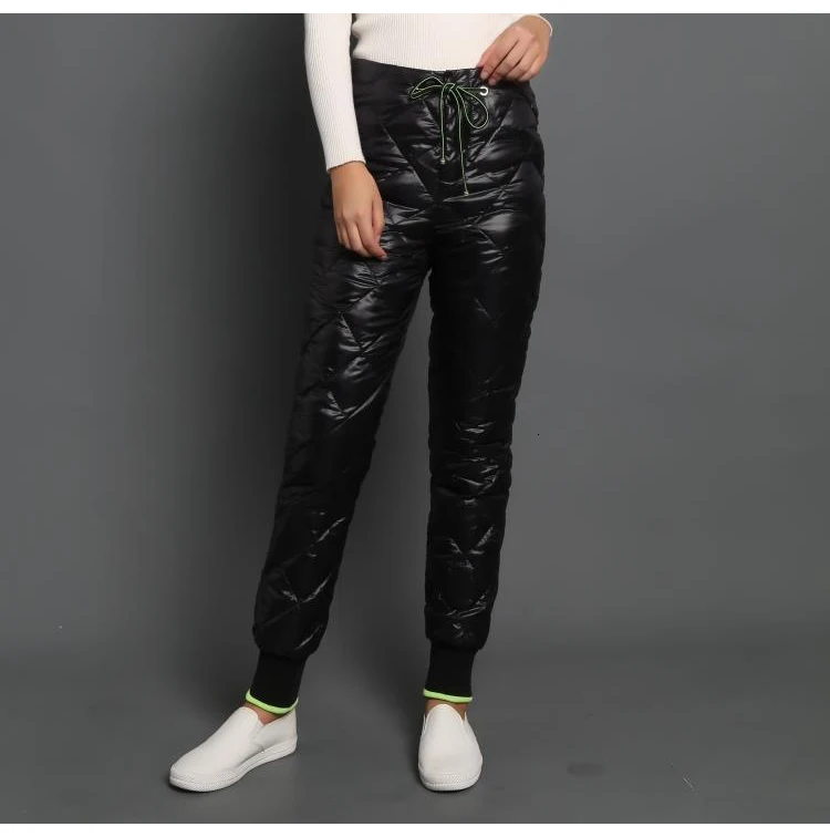Женские зимние брюки на утином пуху с высокой талией женский теплый брюки женские утепленные брюки плюс размер 4XL брюки W017 - Цвет: Black