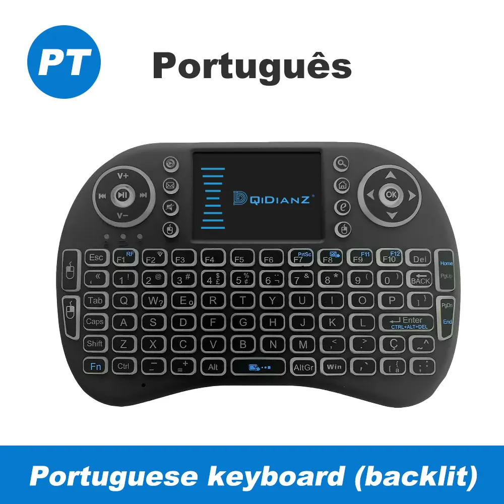 Portuguese I8 Беспроводная мини-клавиатура En/Ru/Es/Fr USB Air mouse 7 цветов с подсветкой Сенсорная панель игровой ПК для Smart Android tv Box X96 HK1 H96 - Цвет: Portuguese