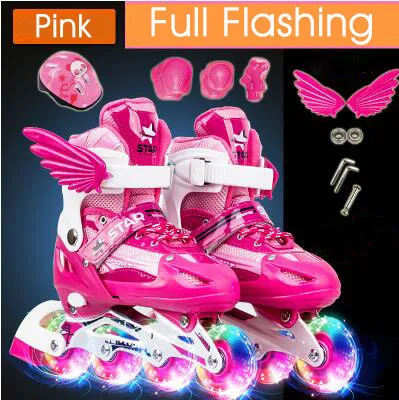 Full Set Pink Трикс мальчик девочка дети роликовые коньки регулируемый размер мигающие роликовые коньки ботинки для детей - Цвет: Full Set Pink