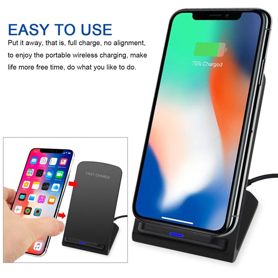 JKING 10 Вт QI Беспроводной Зарядное устройство Quick Charge 2,0 быстрой зарядки для iPhone 8 10 X samsung S6 S7 S8 2 катушки Стенд 5 V/2A& 9В/1.67A