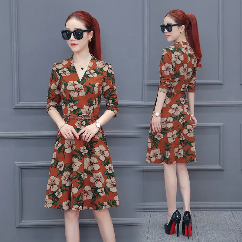

Very Fairy of Floral-Print Chiffon Dress Female Spring 2019 New Style WOMEN'S Dress Spring And Autumn Waist Hugging Korean-style