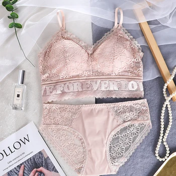 

Hot Sale Solid Sexy Lace Bra Sets Bra Panties Ultrathin Bralette Lingerie Soft Briefs Underwear Set Female Intimates Fashion