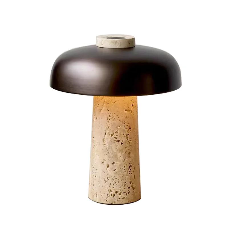 

Japanese Style Minimalist Bedroom Study Mushroom LED Table Lamp Nordic Designer Warm Cute Iron Stone Decoration Desk Lights
