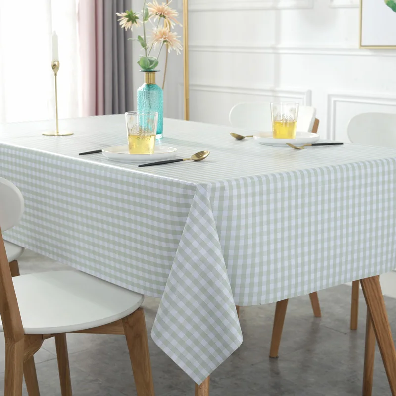 Light green plaid ПВХ Водонепроницаемый скатерть простой Клетчатый узор Круглый Скатерти Пластик маслостойкая домашняя скатерть Декор Manteles скатерть - Цвет: Light green plaid