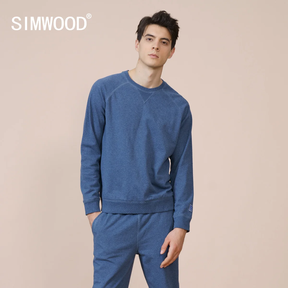 SIMWOOD 2021 осень новый специальный деним синий цвет свитшоты для мужчин размера плюс