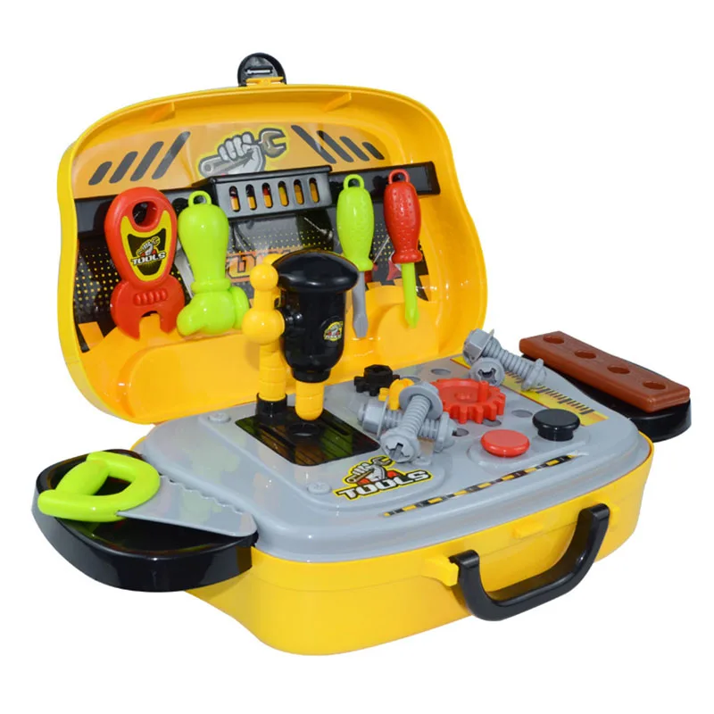 Kids Toolbox Kit Boys Simulation Repair Tools Plastic Drill Game Educational Learning Engineering Puzzle Toys Set With Box