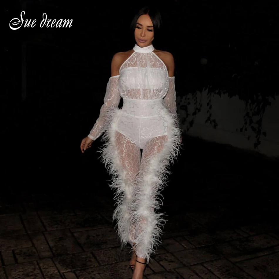Ailigou-2019-Winter-New-Women-S-Bandage-Jumpsuit-Sexy-Strapss-Long-Sleeved-Lace-Feather-Party-Jumpsuit