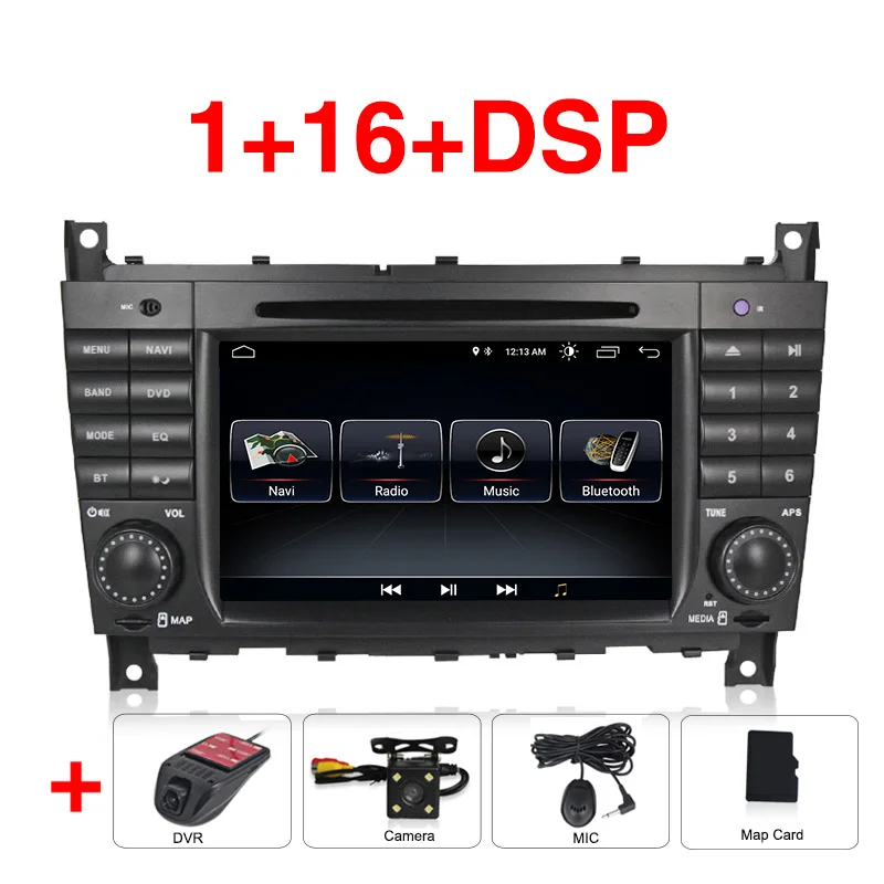 Android 9 четырехъядерный HD Автомобильный dvd-плеер с экраном gps для Benz C Class W203 2004-2007 c200 CLK W209 16G карта - Цвет: add dvr and camera