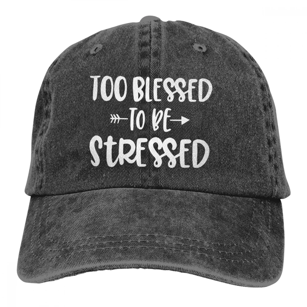 Слишком с принтом «Blessed To Be подчеркивает Casquette черного цвета в стиле унисекс для мужчин и женщин из джинсовой ткани Strapback Бейсбол Кепки регулируемые клюшки для гольфа шляпа для папы