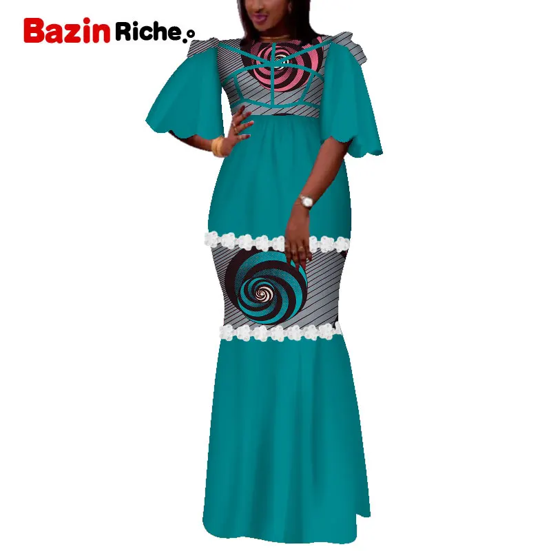Африканский принт платья для женщин Базен Riche Лоскутные драпированные Длинные платья Вечерние платья традиционная африканская одежда WY5121 - Цвет: 10