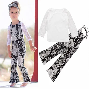 

2pcs Girls Clothes Set Kids T-shirt & Pants Summer Light Cotton Clothing Thin Print Bellbottoms Children Fashion INS Style