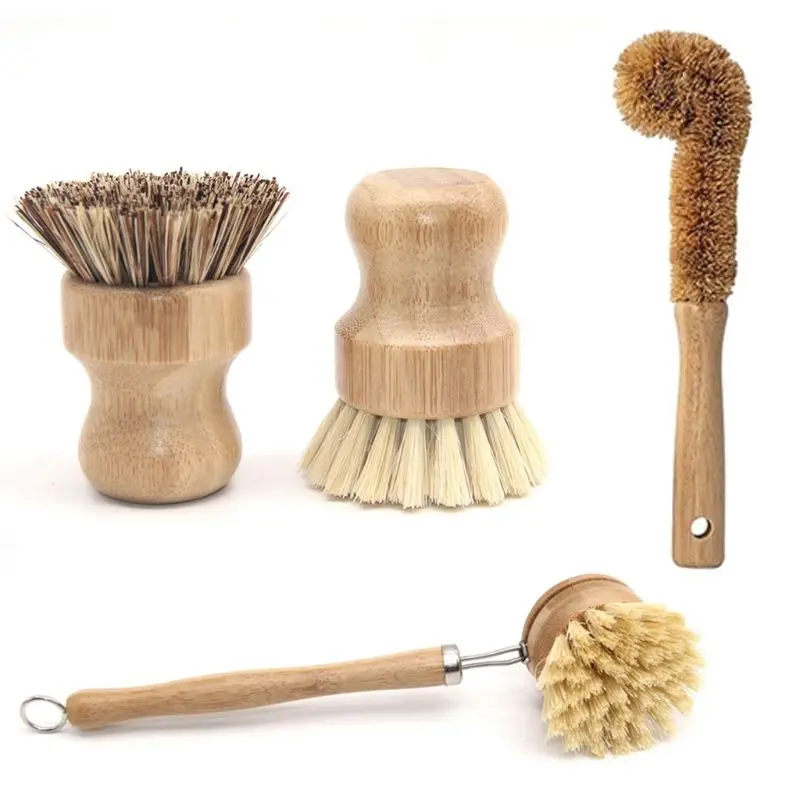 

2024 Plant Based Cleaning Brush Set,Bamboo Kitchen Scrub Brush Set of 4 Clean Tableware / Can / Bottle / Pot / Pot / Frying Pan