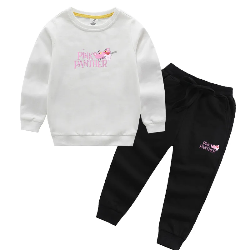 

Spring And Autumn New Style Cartoon Pink Panther Two-Piece Set BOY'S Girls Children Korean-style Casual Sweatshirt Trousers Set