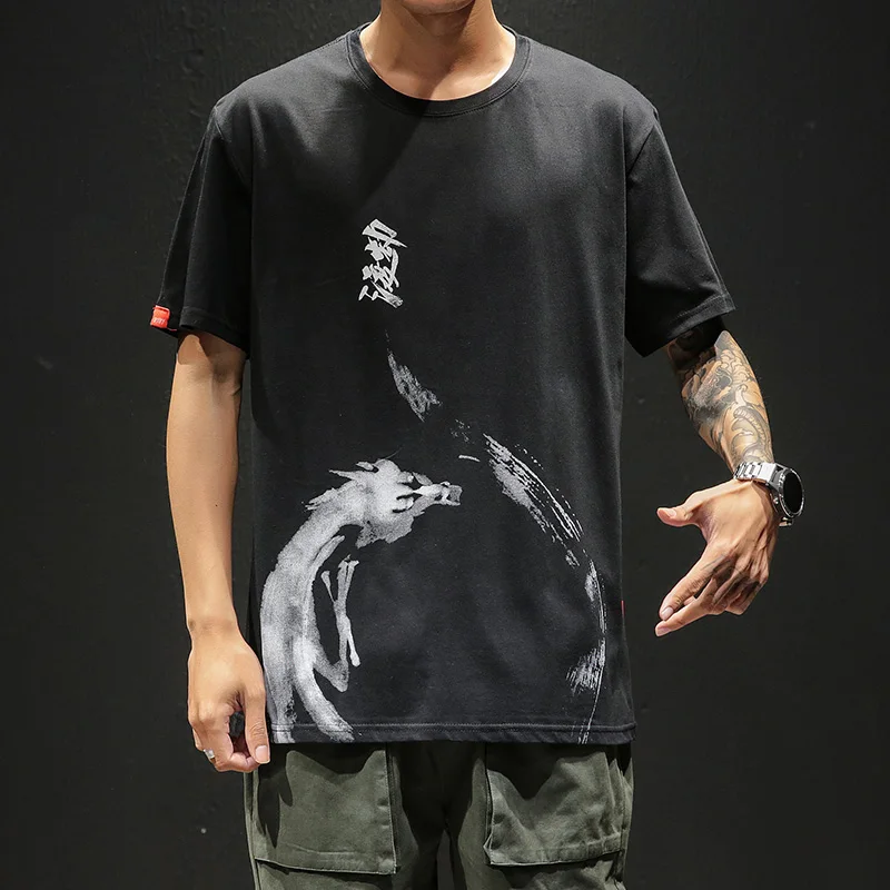 Chinese-Style-T-shirt-Men-Funny-Anime-Print-O-Neck-Loose-Black-White-Hip-hop-Cottonjpg50x50