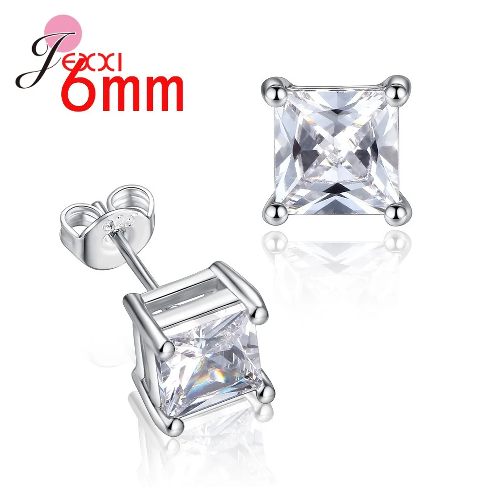 

New Trendy Women Girls White Pink CZ Studs Solid 925 Sterling Silver Stud Earrings Jewelry Accessory For Wedding Party