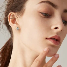 Yhpup, модные, элегантные, синие, красные, драгоценные камни, медь, круглые серьги-гвоздики, темпераментные, серьги для невесты, для женщин, для вечеринки, Серебро S925