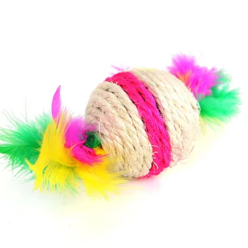 

DIY Home Feather Playing Pet Accessories Exercise Rotatable Random Color Rolling Cat Toy Sisal Ball