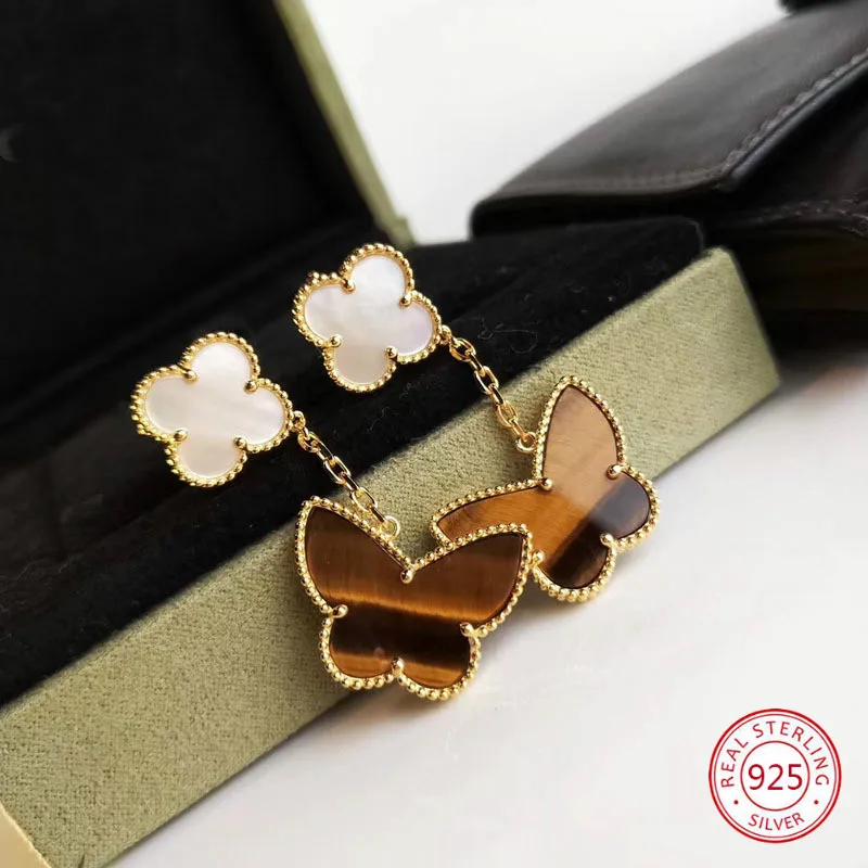 

s925 sterling silver earrings fashion four-leaf clover butterfly trend simple style wild jewelry to send a lover's birthday gift