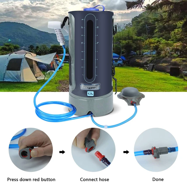 Contenedor de agua plegable para ducha de acampada, bolsa de ducha portátil  para acampar, ducha Solar con temperatura, agua caliente al aire libre,  12L/20L - AliExpress