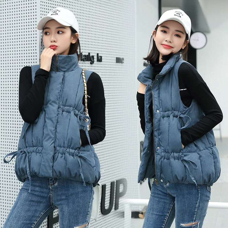 

Down Feather Cotton Vest Women's Autumn And Winter 2019 New Style Sleeveless Cotton Waistcoat Stand Collar Short Vest Bread Cott