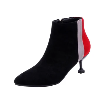 

Fashion Heels Boots High 6CM Flock Vamp Ankle Boots Mixed Colors Red Golden Ladies Pointed Shoes Botas Feminina Scarpe Donna