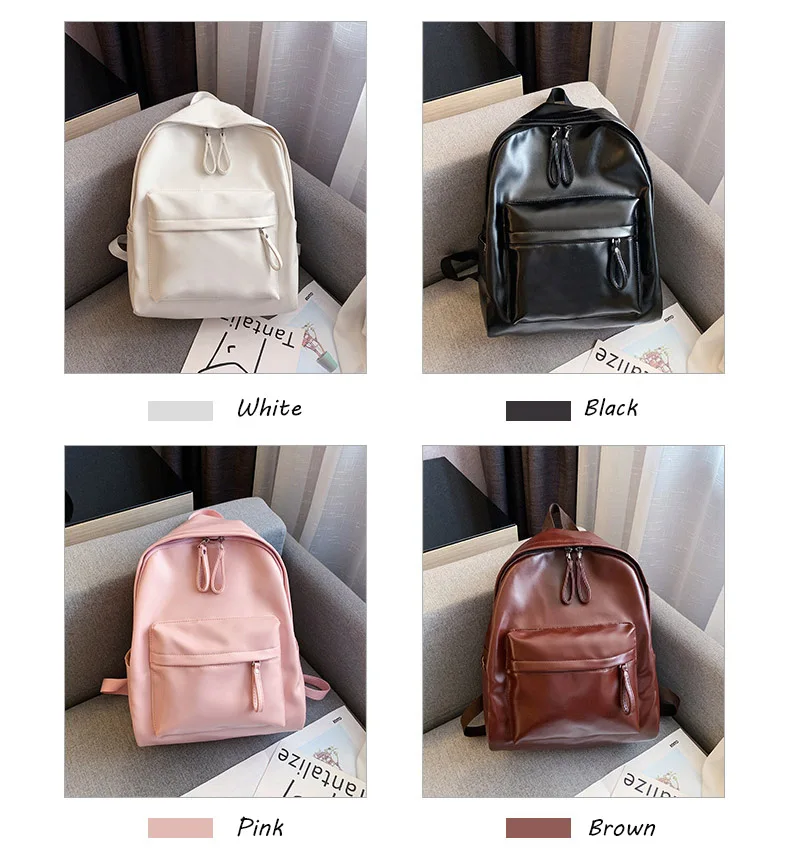 Soft Rucksack PU Leather Backpack for School Girls 2019 Women Backpack Preppy Style Back Bag Big Capacity Pink College Backpacks (6)