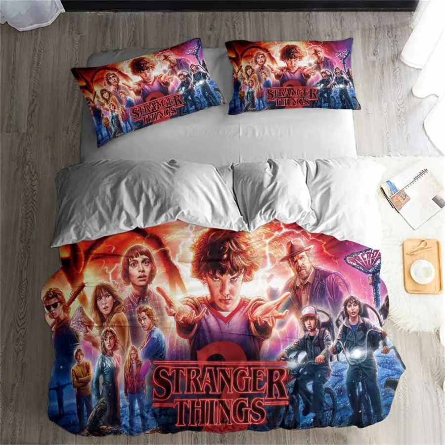 HELENGILI 3D Bedding Set Stranger Things Print Duvet Cover Set Lifelike Bedclothes with