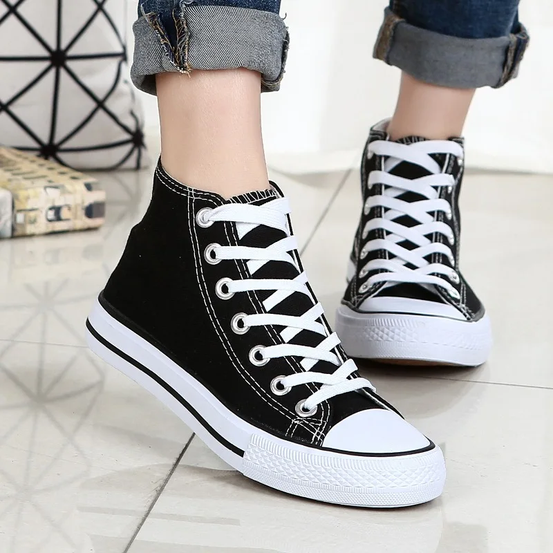 

Hight-top Canvas Shoes Women's Harajuku Versatile Shoes Children Students Korean-style COUPLE'S Shoes White Shoes Women's Flat S