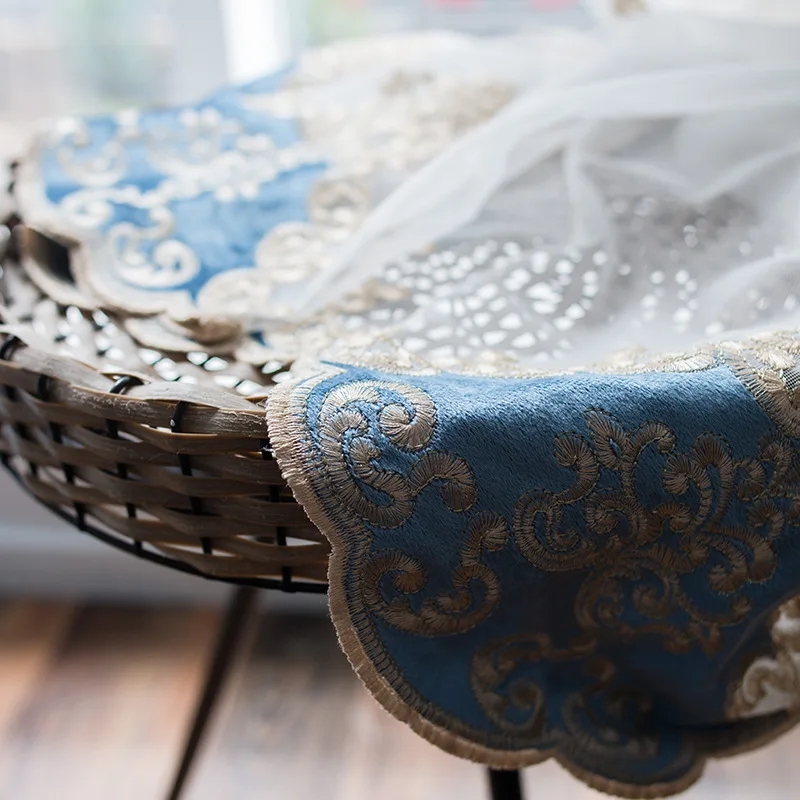 tulle Синие затемненные шторы для гостиной отель Европейский Простой дизайн Портьера Вышитые Тюль фланелет шторы - Цвет: tulle