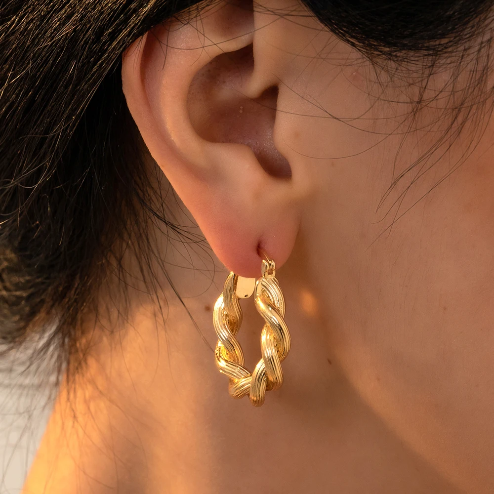 Big Punk Hiphop  Metal Twisted Circle Piercing Hoop Earrings for Women Fashion Geometric Simple Charm Earrings Jewelry