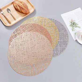 

4/6 Pcs Round PVC Placemat For Dining Table Grid Coaster Coffee Cup Mat Heat Insulation Non-slip Placemat Table Mat Kitchen