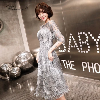 

2020 Dubai Siler Grey Full Diamond Beads Sexy Short Evening Dresses Half Sleeve Luxury Formal Prom Dress Higt Custom