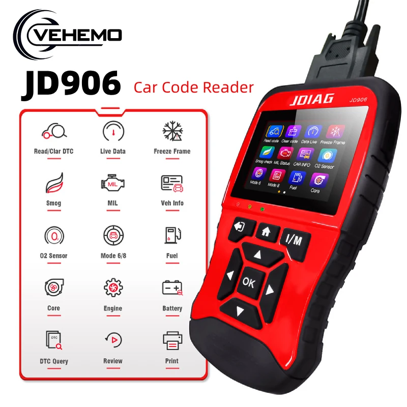 

JD906 OBD2 Automotive Scanner High Performance Car Code Reader Car Diagnostic Tool OBD 2 Car Scanner With TFT Screen Display