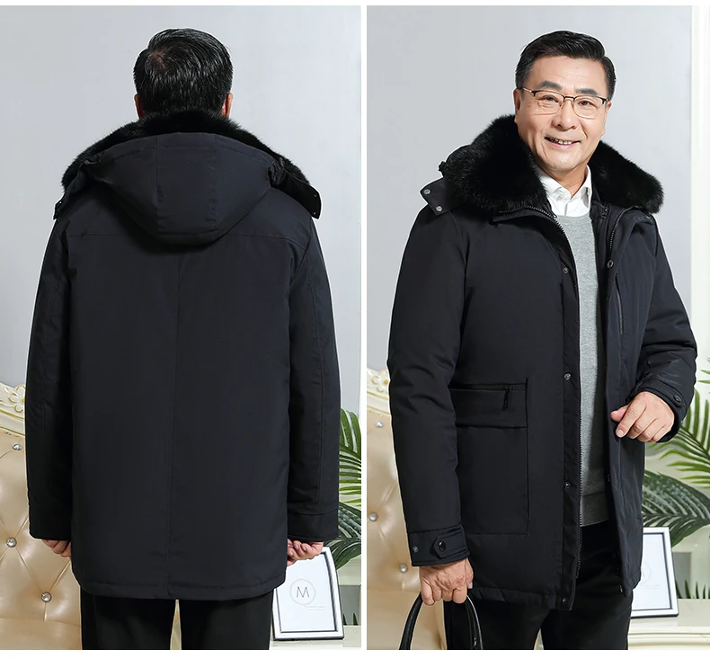 long puffer jacket Real Fur Collarr Winter Middle-aged Men Down Jacket Warm Liner Detachable 90% White Duck Down Men Coat Winter Thick Brand Prakas black puffer